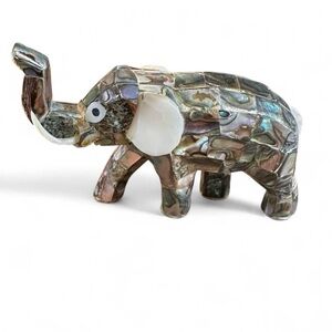 Mosaic Abalone Shell Elephant Figurine Iridescent Coastal Boho Decor